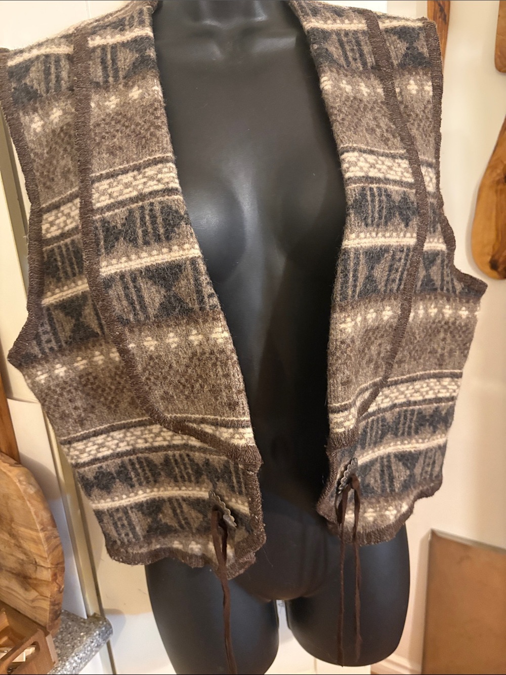 Woolrich Brown and Cream Patterned Wool Vest